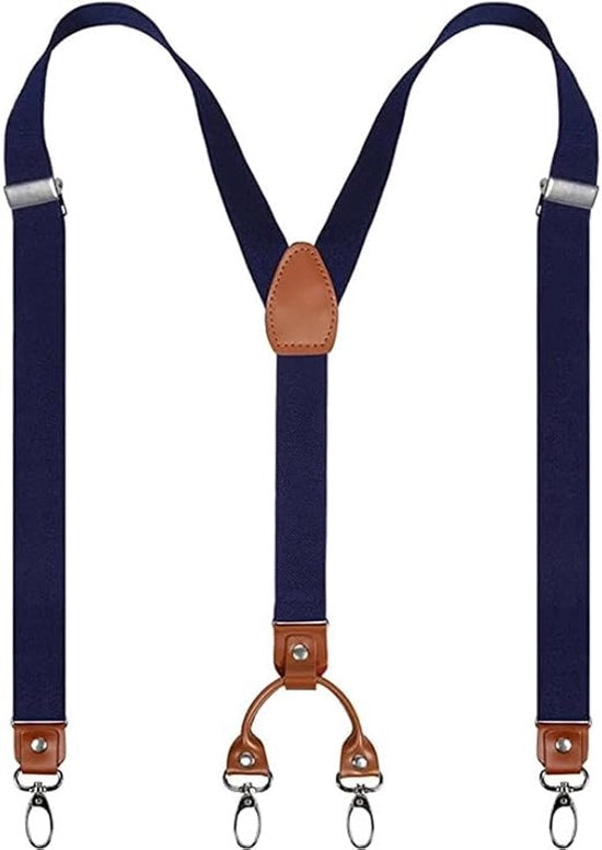 Bretelle a forma di Y - con 4 ganci regolabili - 2,5 × 110 cm - 1 pezzo - Cinture per jeans regolabili - con cinturino - Accessori per pantaloni - Unisex - Blu