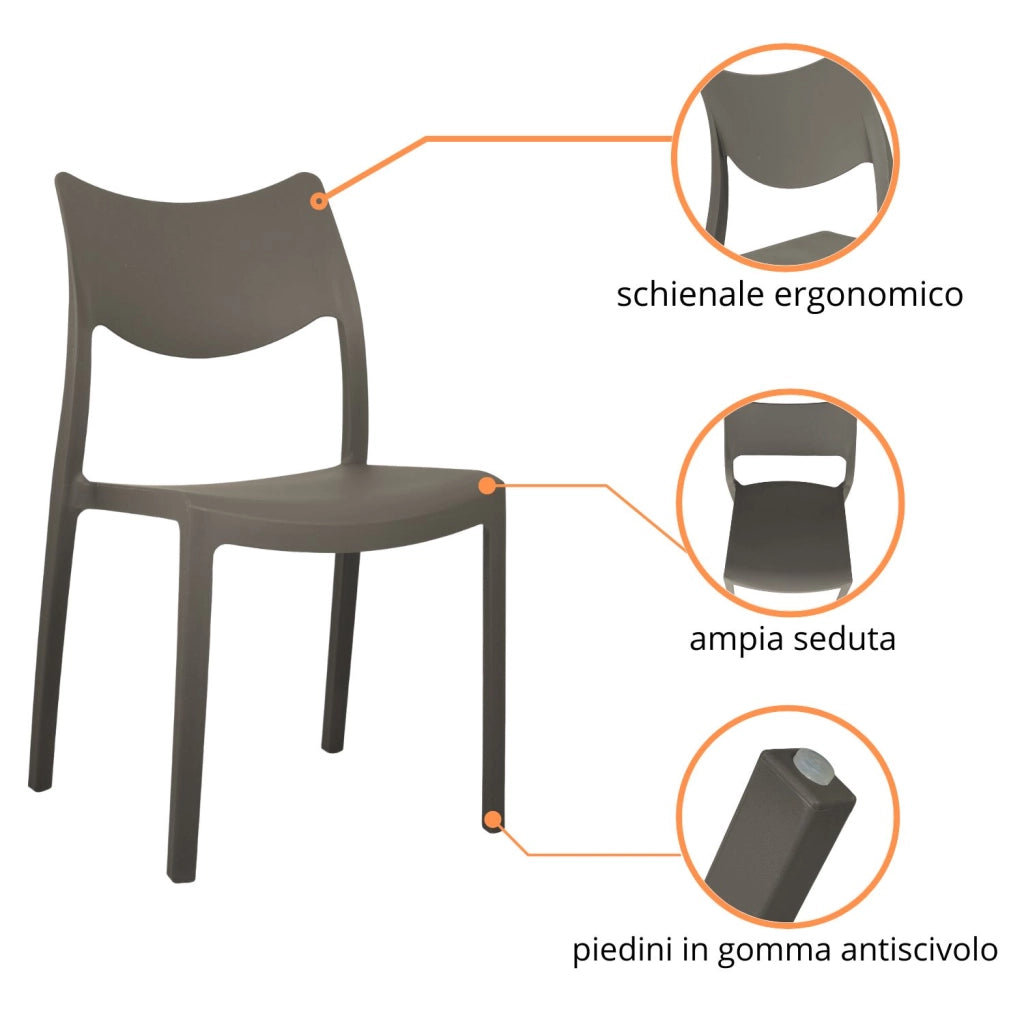 Marvin Sedia In Polipropilene Manu Arredo di Design Sedia per Esterno e Interno Impilabile Sedie pe 2 SEDIE MANU TORTORA
