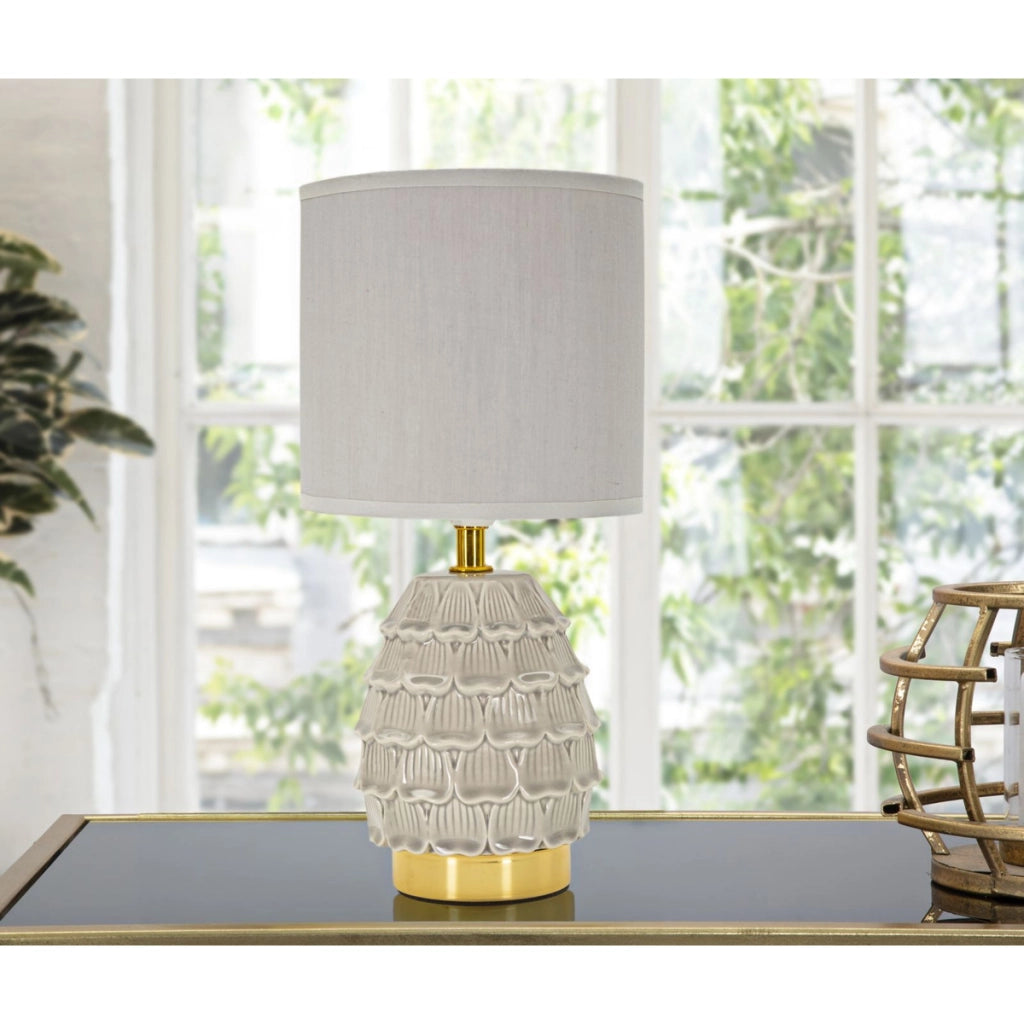 Lampada da Tavolo VKH97, Beige, Ceramica, 15x15x30,5 cm
