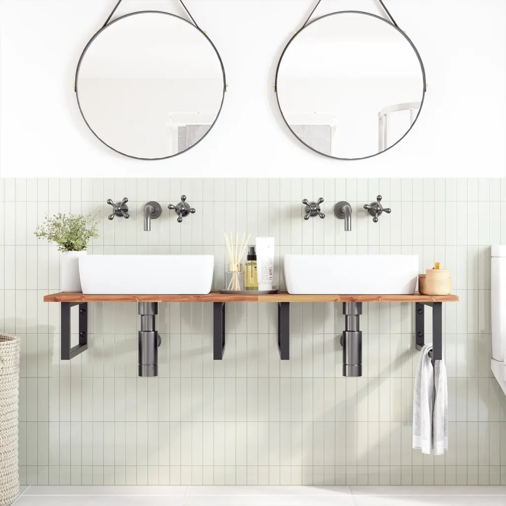 vidaXL Ripiano a Parete per Lavabo in Acciaio e Massello di Acacia