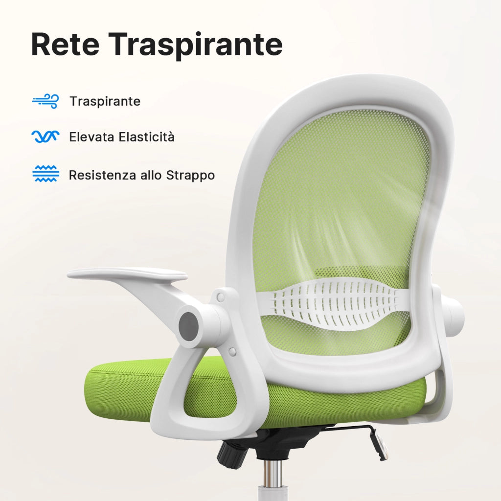 Sedia Ufficio con Supporto Lombare - RATTANTREE - Sedia Ufficio da Scrivania ergonomica Braccioli 90¡ã Regolabile - Verde