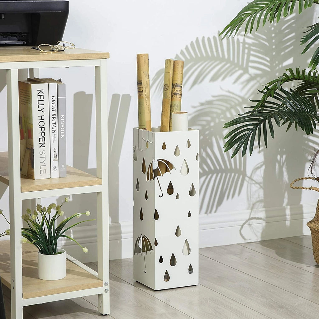 Portaombrelli LUC49W - Design moderno in metallo con scolapiatti, bianco