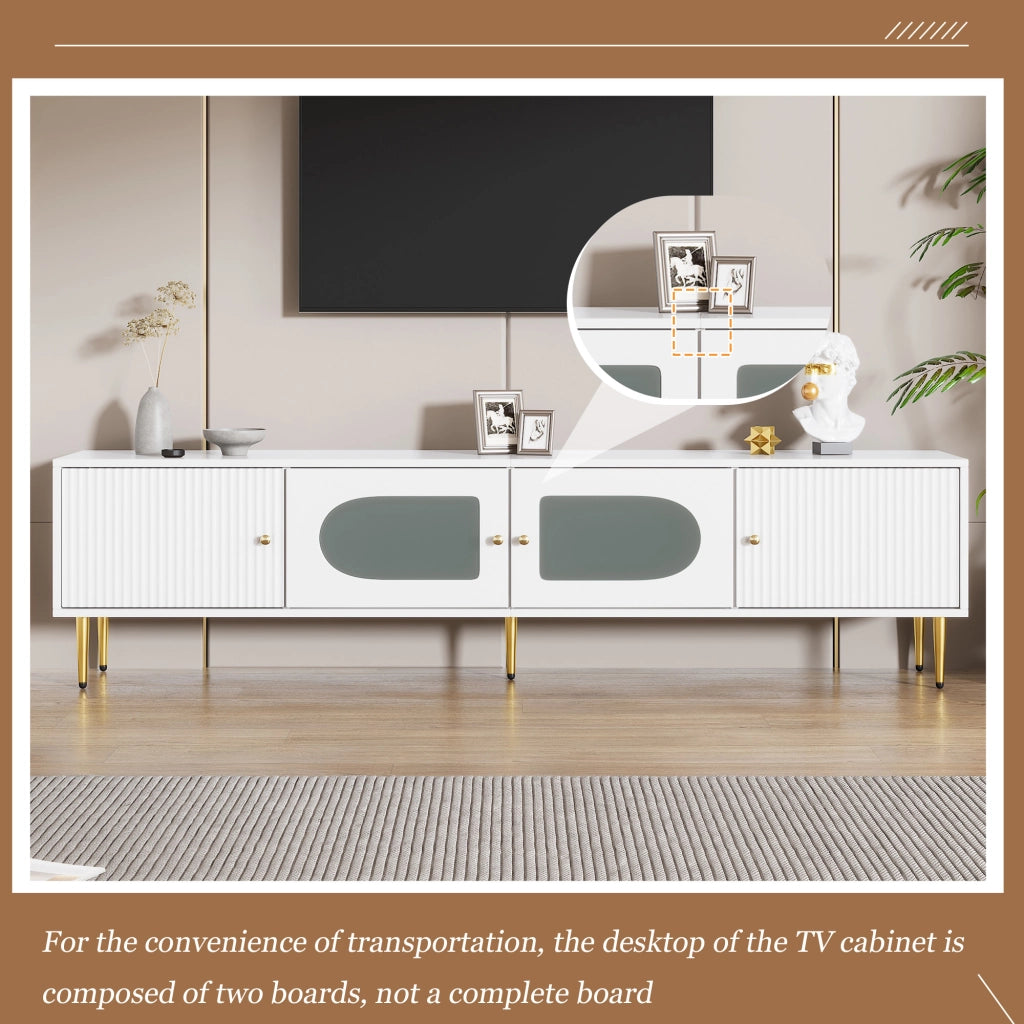 Mobile porta TV con 4 ante, 2 passacavi e cerniere silenziose, pannello truciolare bianco, 170 × 35 × 50 cm