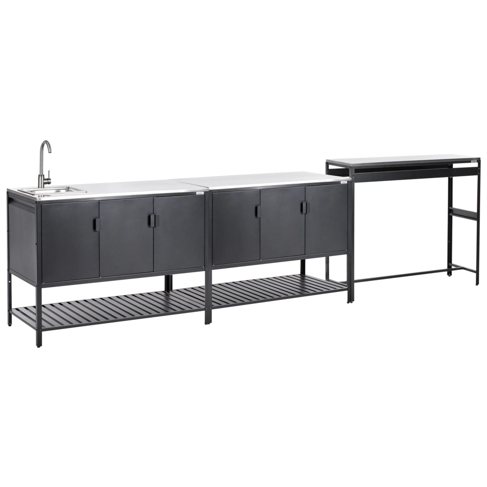 Armadietto da giardino in acciaio a 3 ante con piano in acciaio inox Nero giardino cucina esterno