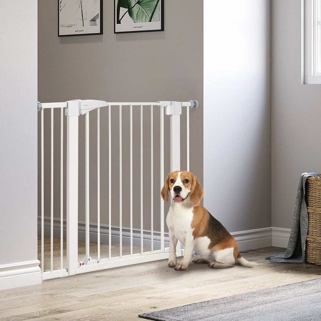 Cancelletto per Cani con Doppia Serratura ¨C Zephmum ¨C 76-103x4.2x77 cm, Bianco