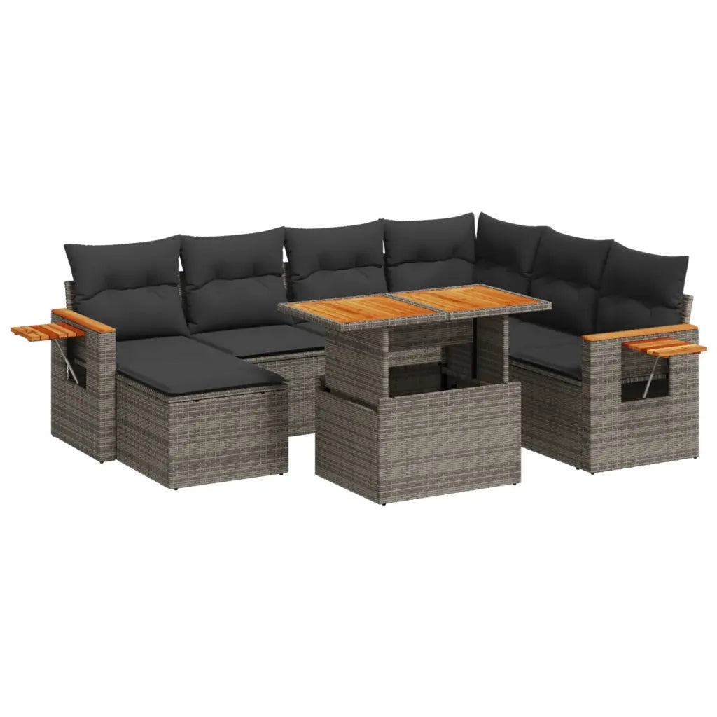Set Divano da Giardino 8 pz con Cuscini Grigio in Polyrattan 3273636