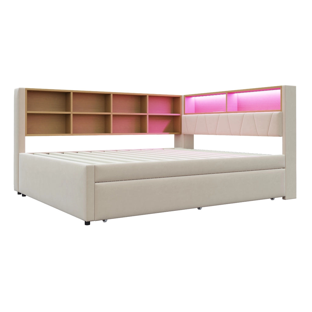 Divano letto 140x200 cm con letto estraibile 90x190 cm; LED e porte di ricarica in flanella