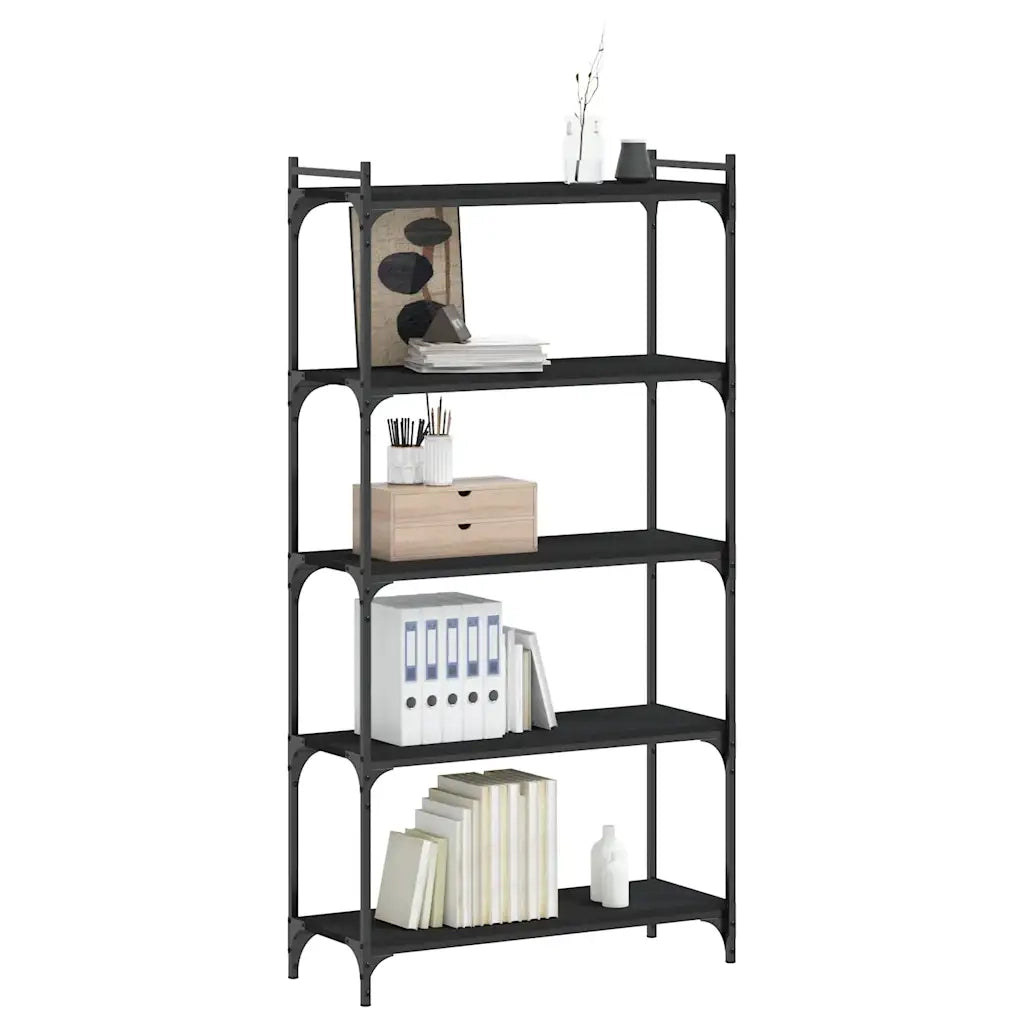 Libreria a 5 Ripiani-Scaffale per Libri-Mobile di Stoccaggio Nera 80x30x154 cm in Legno Multistrato