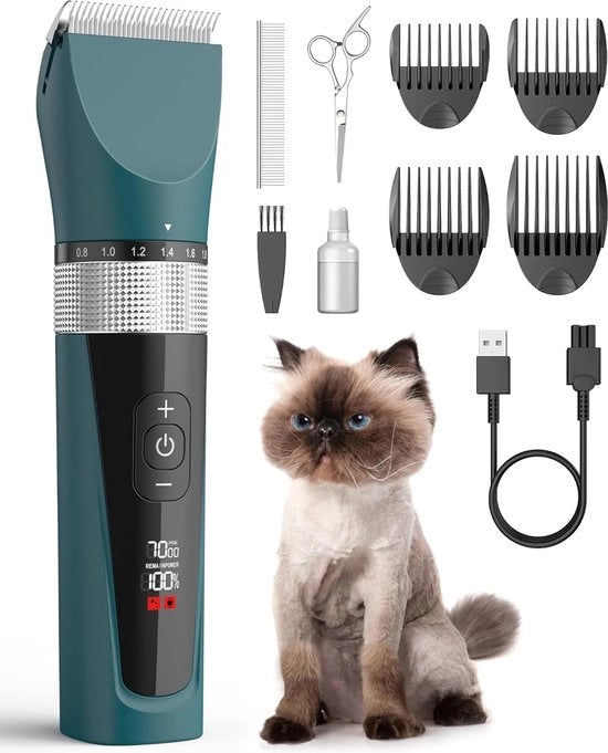Tondeuse per cani a 5 velocità, taglia pelo silenziosa e senza fili per pelo lungo, impermeabile IPX6 per il taglio del pelo di animali domestici.