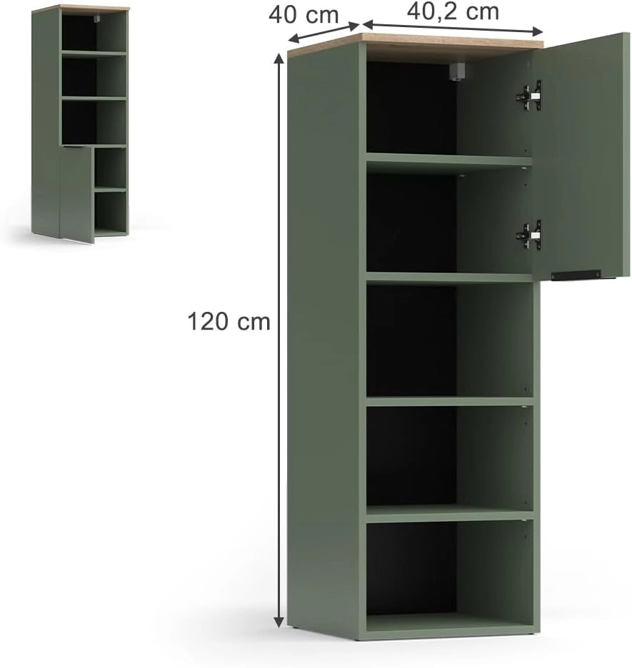 Armadio universale Wido, Verde, 40.2 x 120 cm con una porta, adatto per la conservazione di oggetti domestici