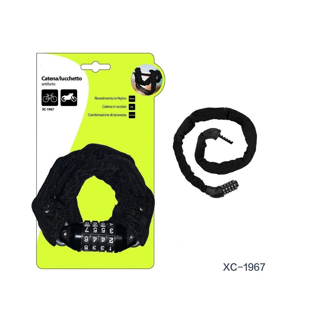 Trade Shop - Catena Lucchetto Antifurto In Acciaio Rivestimento In Nylon Combinazione Xc-1967 -