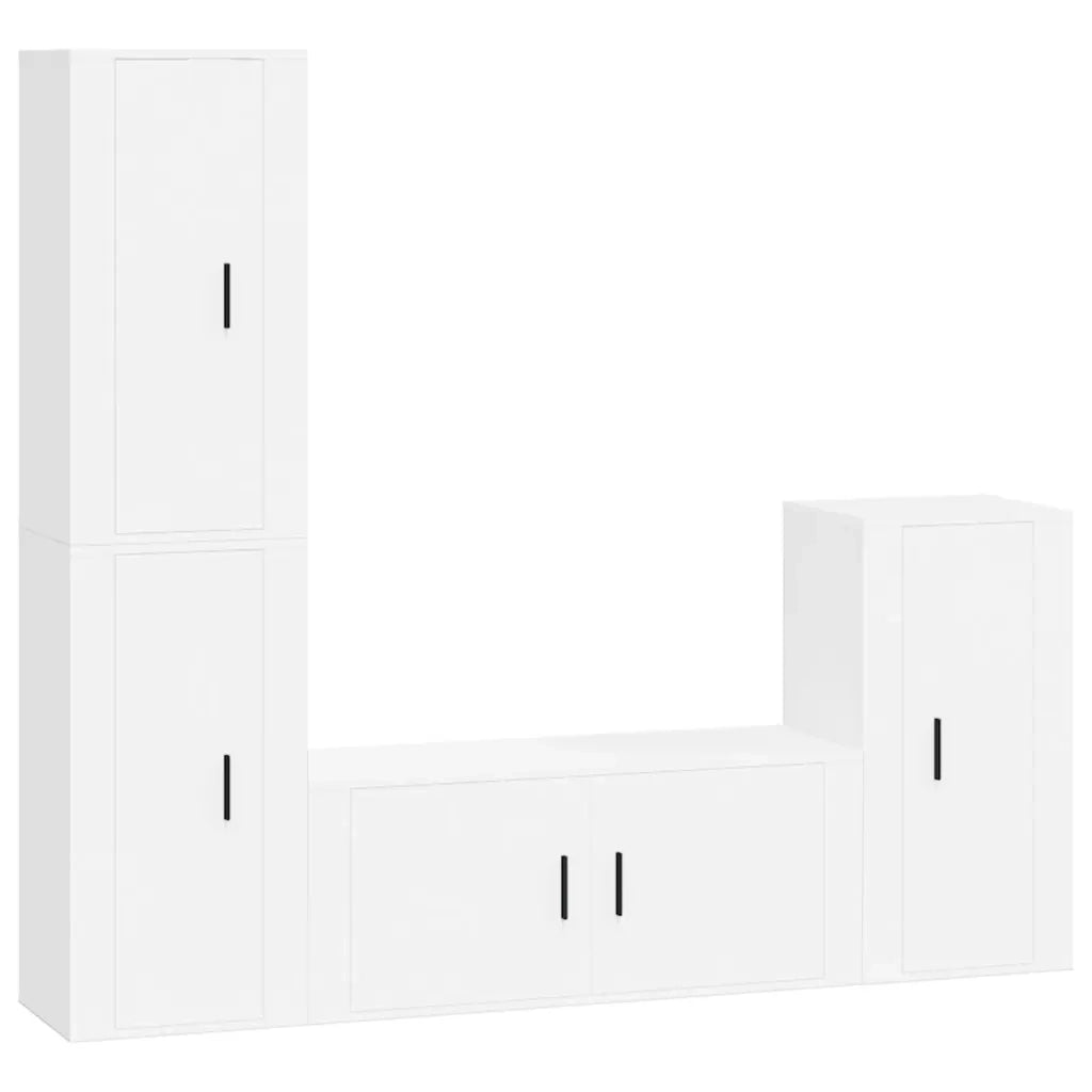 Set di Mobili Porta TV 4 pz | Armadietto TV | Mobile Porta TV Bianco in Legno Multistrato