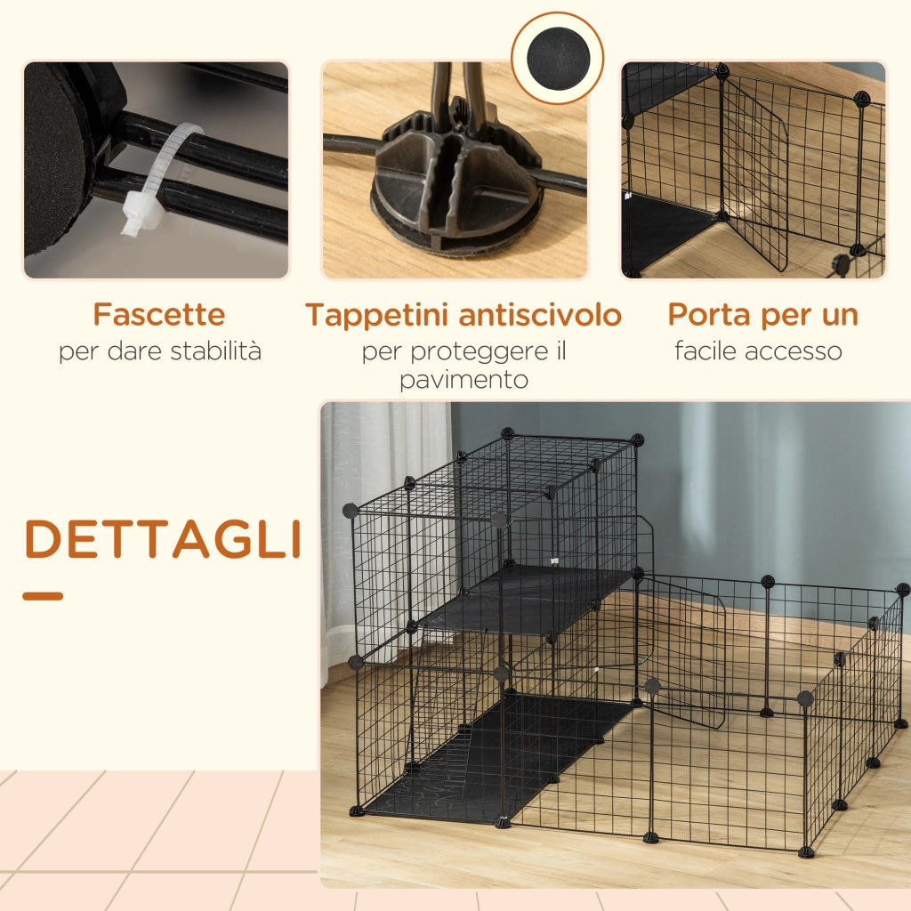Recinto per Conigli Modulabile ¨C zephmum ¨C Acciaio, 105x105x70cm, Nero