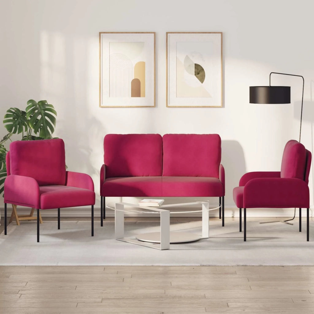 Set divani 3 pcs Rosso Vino 115 x 56 x 80 cm Legno compensato