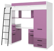 BIM Furniture letto soppalco con scrivania SMYK L cm110x204x188h Bianco Lavanda