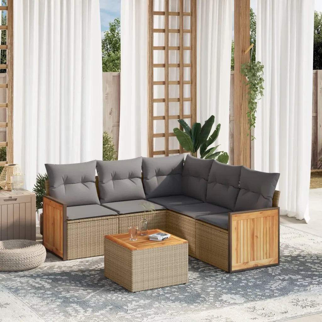 Set Divano da Giardino 6 pz con Cuscini Beige in Polyrattan 3227648