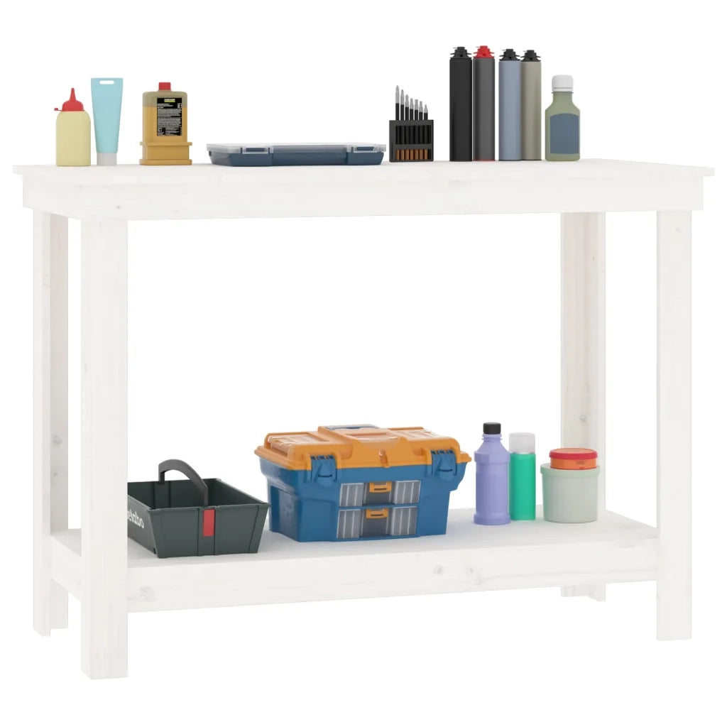 Banco da Lavoro Bianco 110x50x80 cm in Legno Massello di Pino 822502