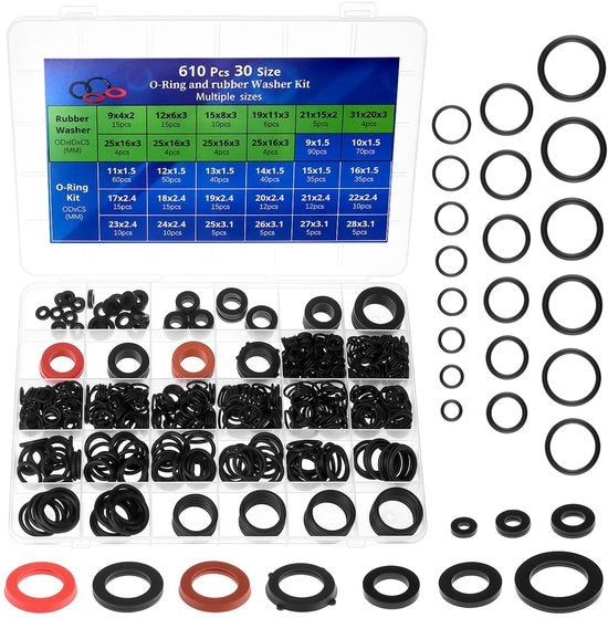 Insacco in Gomma Nitrile 610 Pezzi - 70 Aderenti in Gomma - 539 O-Ring - 10/20 Dimensioni - Adatto per Valvole/Doccia - Alta Qualità