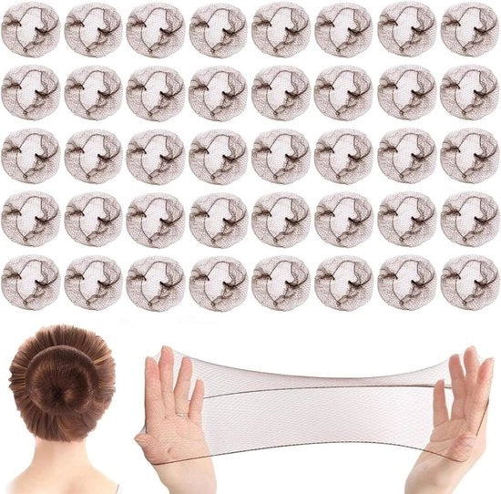 Fascia Elastica per Capelli - Fascia per Capelli Invisibile con Bordo Elastico per Ballerine, 40 pezzi Marrone