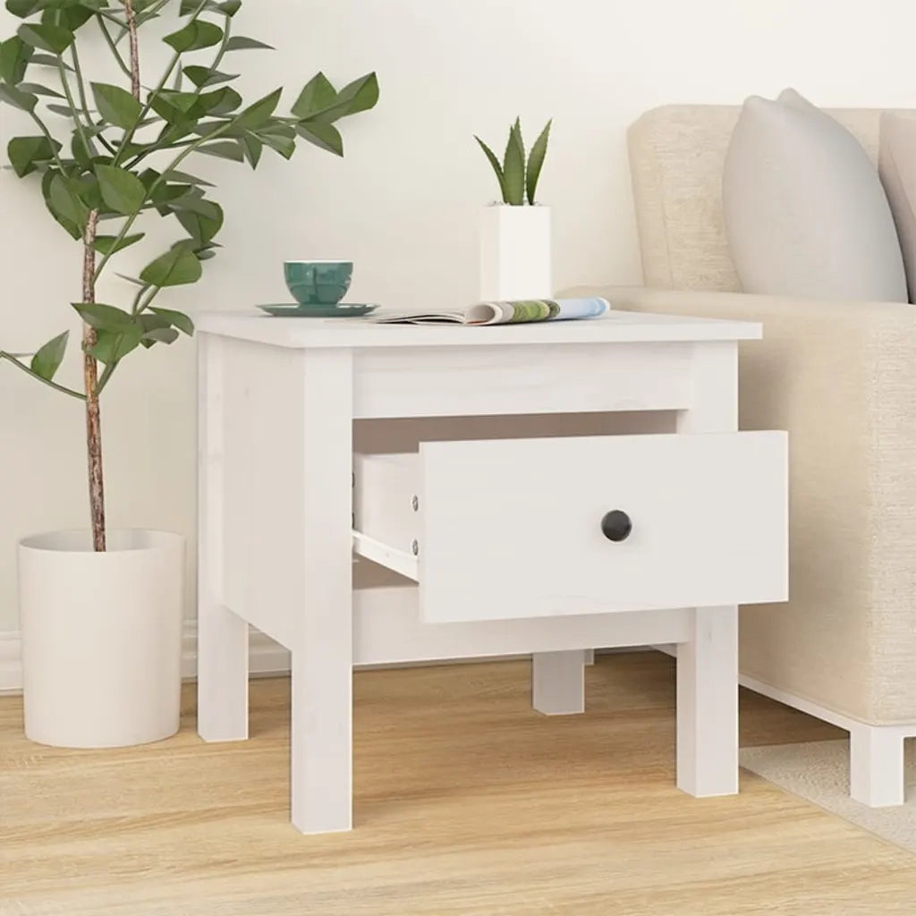 Tavolino Bianco 40x40x39 cm Legno Massello di Pino 813786