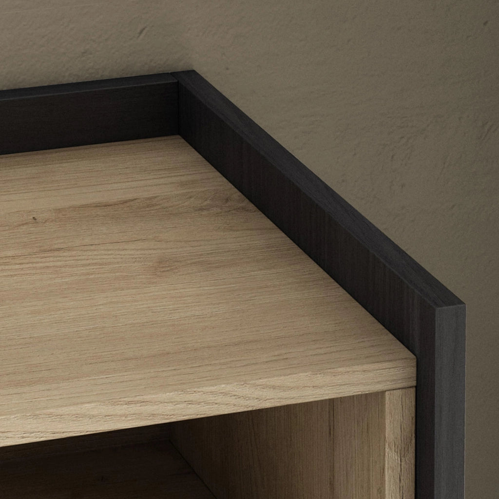 Credenza, Mobile, Cucina, 207x80x37 cm, 4 Porte, LED, Rovere e nero