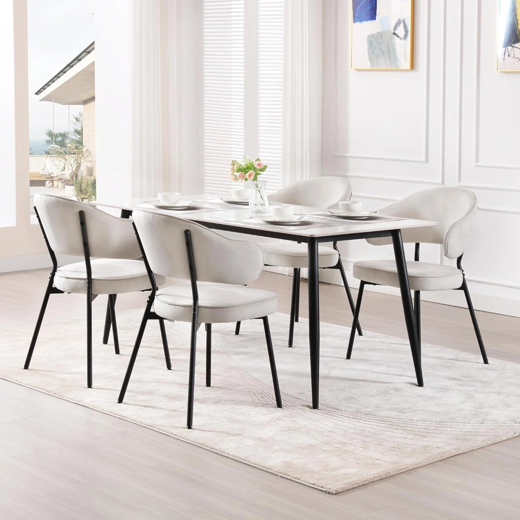 Set di 2 Sedie per Sala da Pranzo, Sedie da Cucina con Schienale, Sedie Imbottite e Rivestite in Velluto con Gambe Metalliche, Sedie Moderne per Camera da Letto, Soggiorno, Crema, BH389cm-2