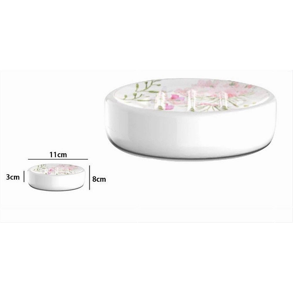 Trade Shop - Portasapone Saponetta Accessorio Arredo Bagno Bianco Con Fiori In Ceramica 69919 -