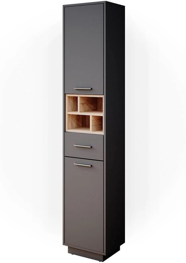 Mobile bagno alto Beatrice, Antracite, 38 x 190 cm, per la conservazione di articoli da bagno e compatibile con Beatrice