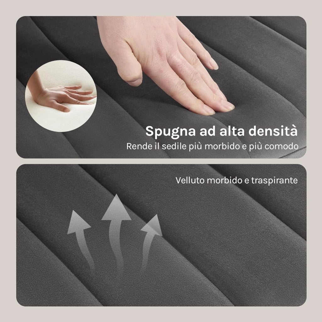 Set di 4 Sedie Sala da Pranzo, Sedie da Cucina con Schienale, per Sala da Pranzo/Soggiorno/Camera da Letto, Sedile Imbottito, Gambe in Metallo, Velluto, Grigio Scuro