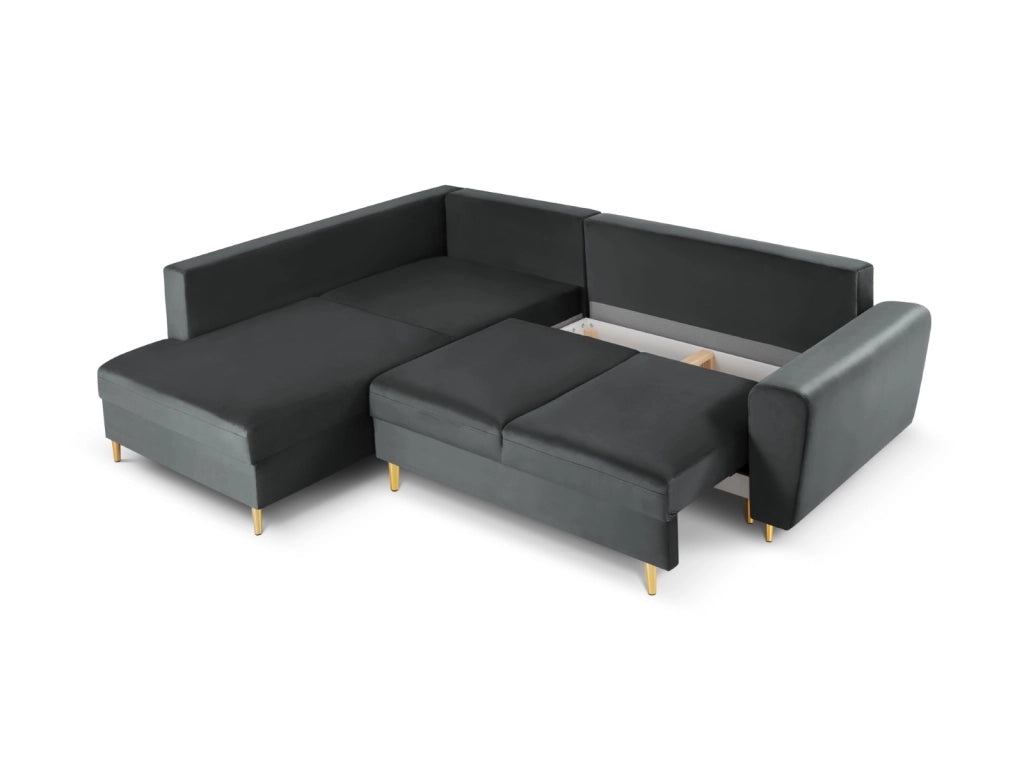 Cosmopolitan Design - Divano convertibile angolare sinistro con contenitore "Kyoto" 5 posti in velluto grigio scuro 