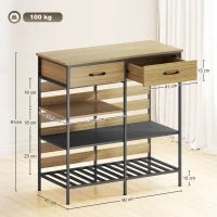 Buffet da cucina, con 2 cassetti e 3 ripiani aperti, 90 x 40 x 91 cm, Legno naturale e nero