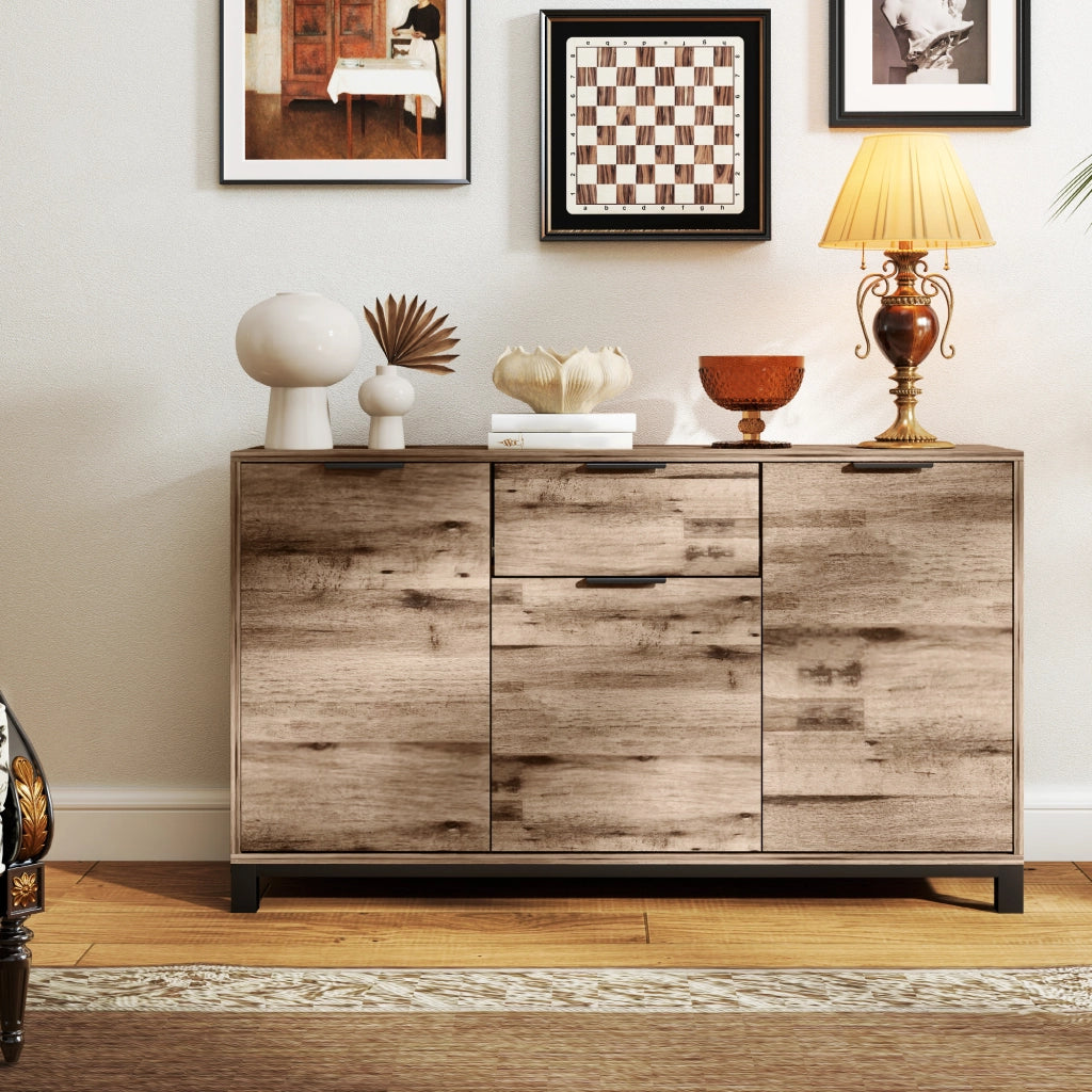 Credenza industriale con cassetto e ante ¨C zephmum ¨C 120x36.5x70 cm, legno marrone