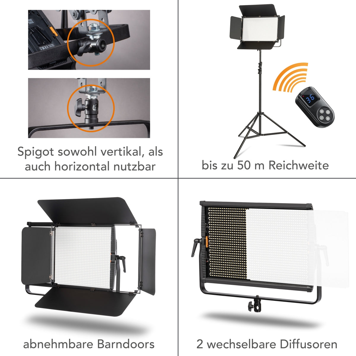 3x LED Niova 150-F Pro luce d'area incl. treppiede per lampada, luce d'area da 150 W con bicolore, luminosità della luce da studio dimmerabile, luce video con radiocomando