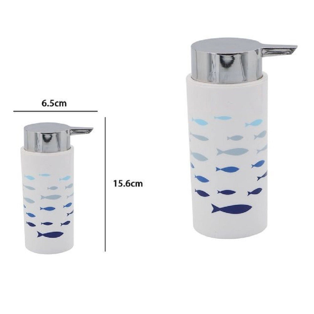 Trade Shop - Dispenser Porta Sapone Liquido Cilindrico Pesciolini In Plastica 15,6 Cm 69880 -