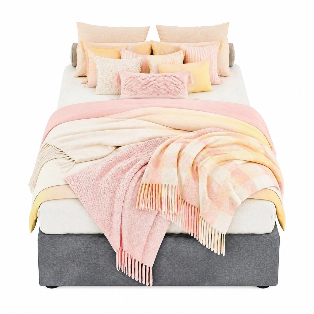 Letto singolo imbottito con contenitore pneumatico 90x200 cm; grigio