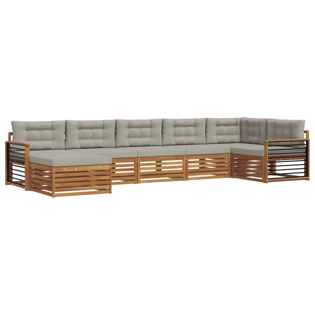 Set di divani da esterno 7 pcs Grigio Naturale e Chiaro