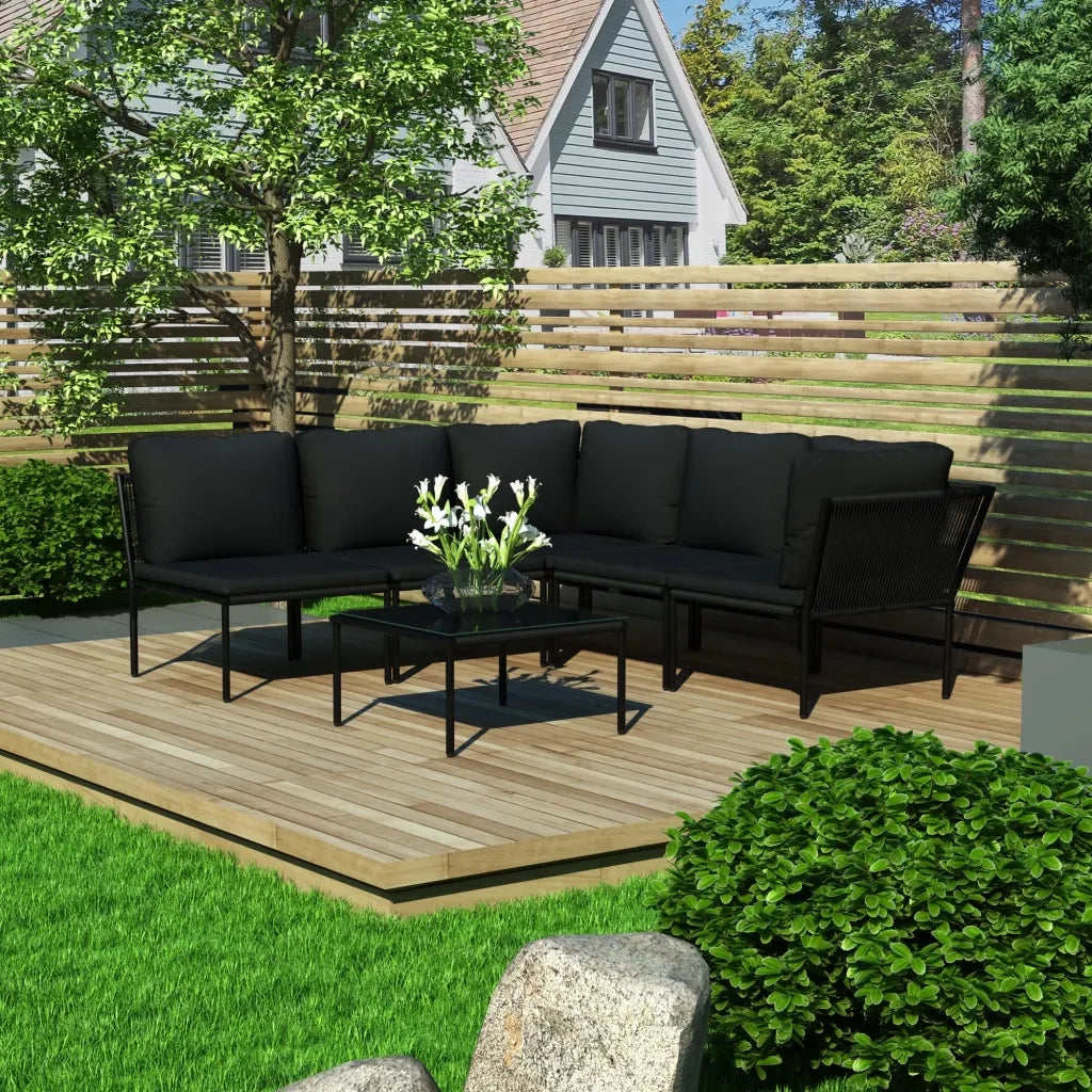 Set Divani da Giardino 6 pz | Set Salotto da Giardino con Cuscini Neri in PVC