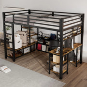 Letto a Soppalco con Scrivania ¨C MINIMAL ¨C Metallo e Legno, Nero, 120x200