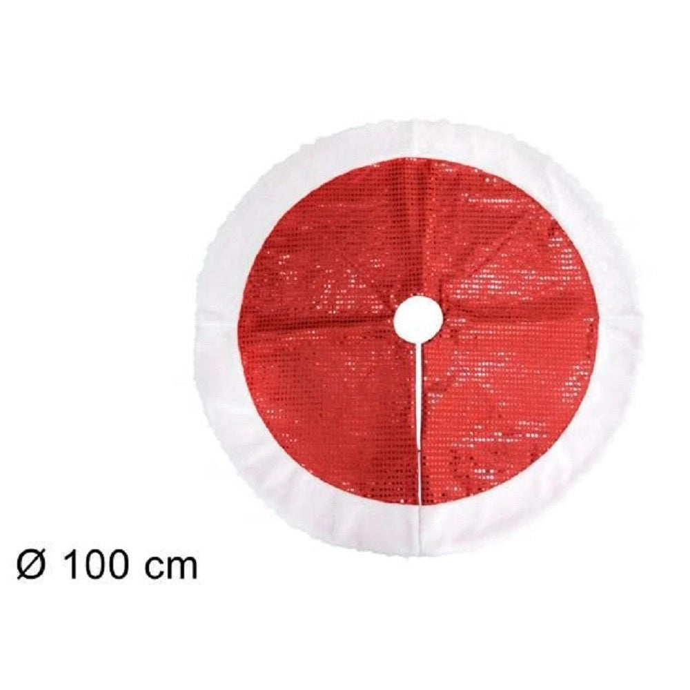 Trade Shop - Tappeto Sottoalbero Natale Gonna Copertura 100cm Rosso Pois Con Pelliccia Bianca -