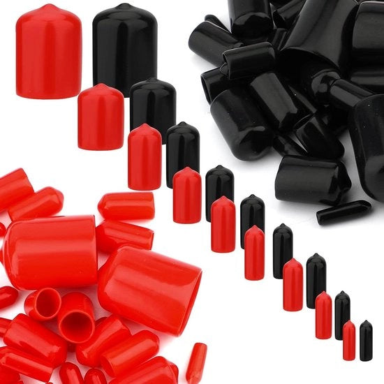 160 pezzi di capselli di fine per fili di acciaio inox per misure da 2 mm a 20 mm - protezioni in gomma nera e rossa.