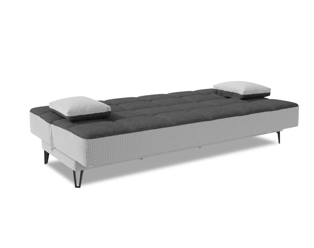 Divano letto Aborigeni, Divano letto a 3 posti con piedini in metallo nero , SofÒ  da soggiorno in tessuto imbottito con apertura click-clack, 190x87h97 cm, Grigio