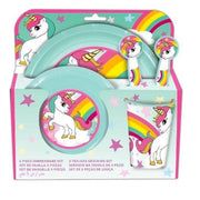 Trade Shop - Set Pappa Per Bambini 5 Pezzi Con Piatti Bicchieri E Posate Fantasia Unicorno -