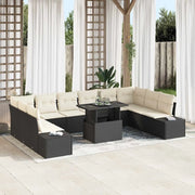 Set Divano da Giardino con cuscino 11 pcs Nero e crema