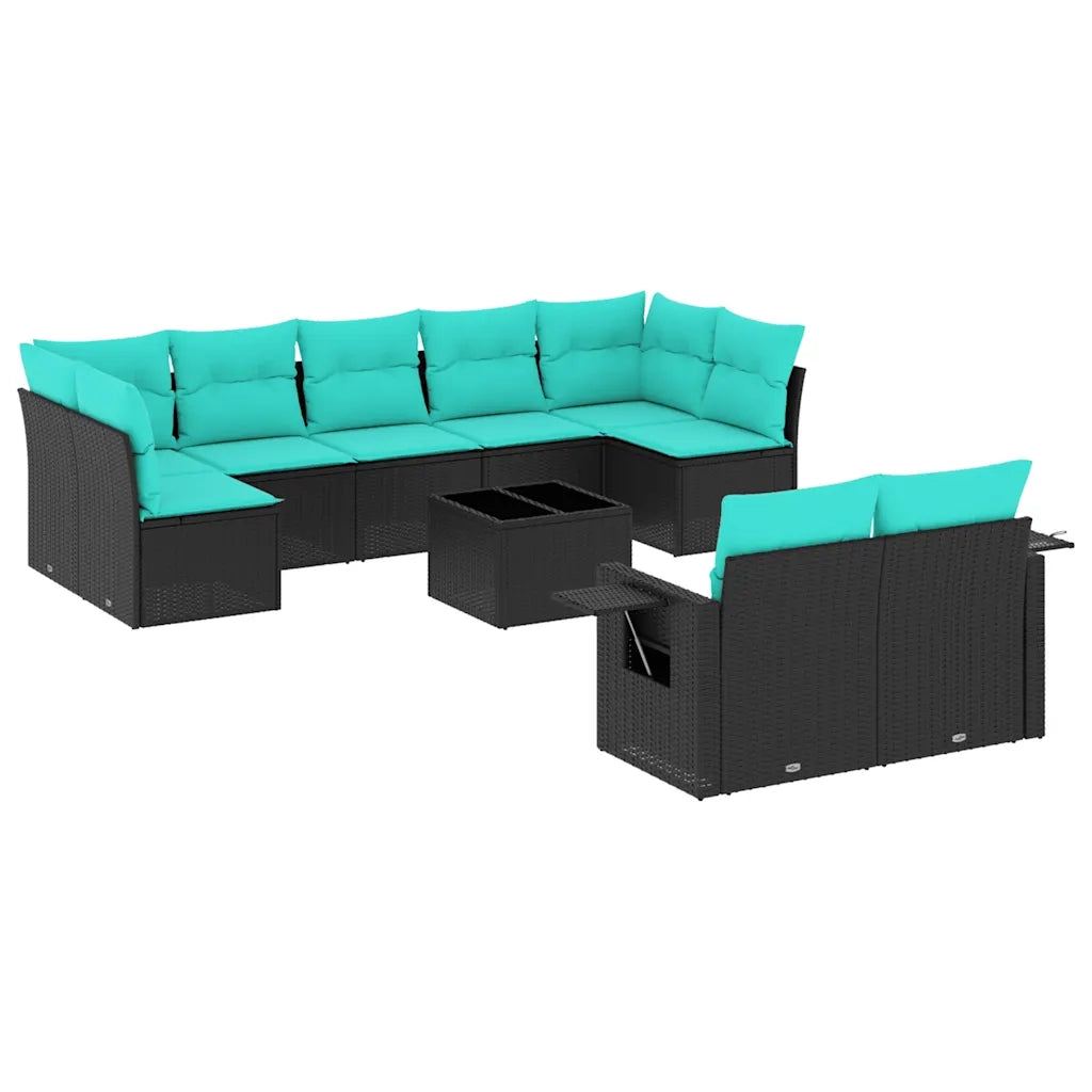 Set Divani da Giardino 10 pz con Cuscini Nero in Polyrattan 3220626