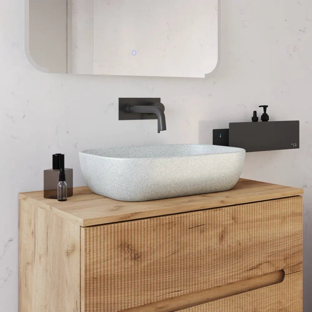 Lavabo da appoggio rettangolare in microcemento 53x35x13 cm bianco | Braies