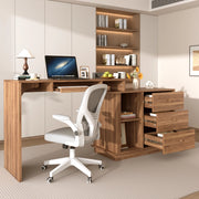 Scrivania estraibile con cassetto tastiera, 2 vani aperti e 3 cassetti, per studio, in MDF, noce, 110 × 40 × 75.5 cm