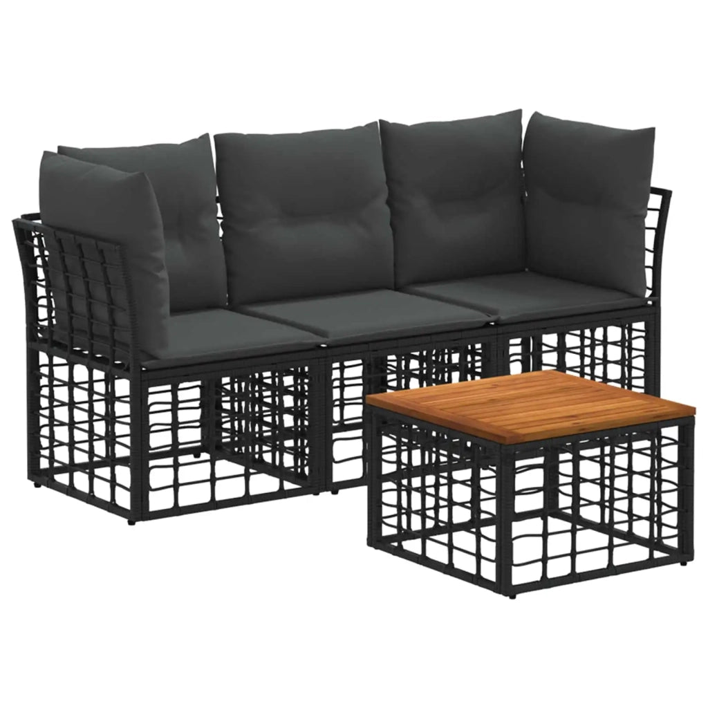 Set di divani da esterno 4 pcs Nero e Grigio scuro Poliestere