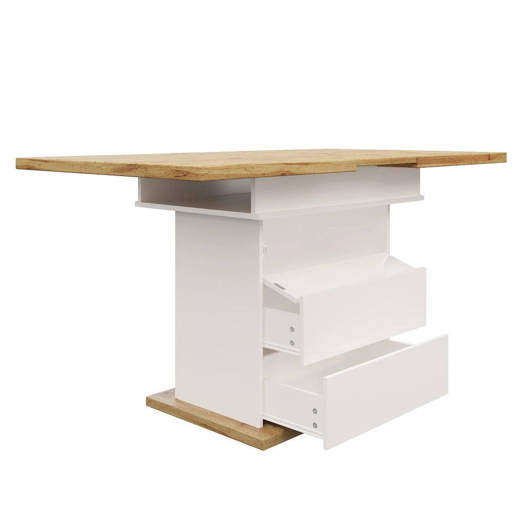 Tavolo da pranzo estensibile con piano a struttura unica; sportello pieghevole magnetico; vano nascosto; per cucina e soggiorno; in MDF e metallo; bianco; 110 × 80 × 75 cm