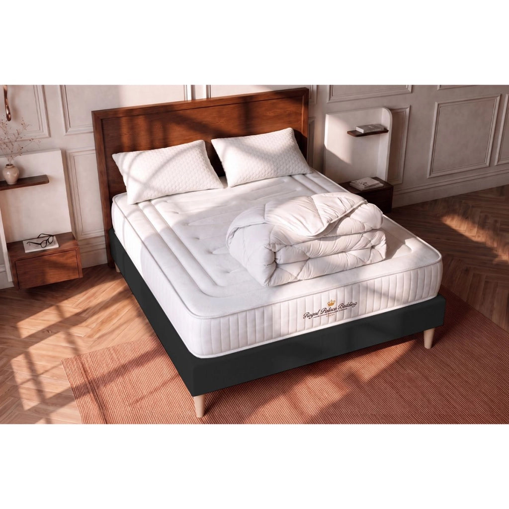 Pacchetto letto completo - Materasso 140x200cm + Box spring con doghe (kit) + 2 cuscini + Piumino - Lancaster