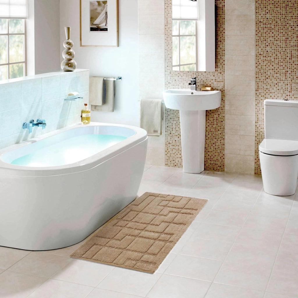 Tappeto Bagno Puro Cotone Morbido 3D Camera Sendiletto Elegante Lavabile Beige 55x120 cm